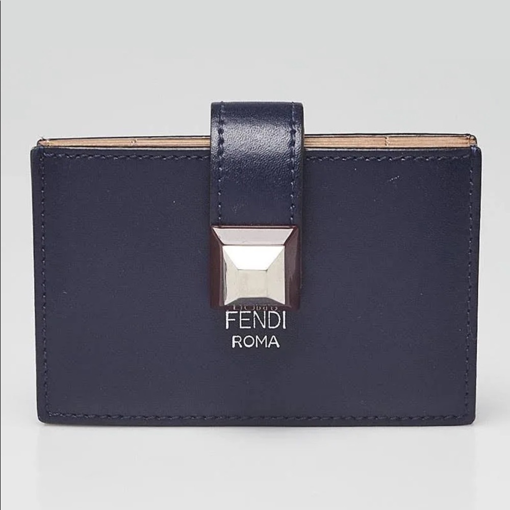 New FENDI Card Holder - Navy Blue Leather